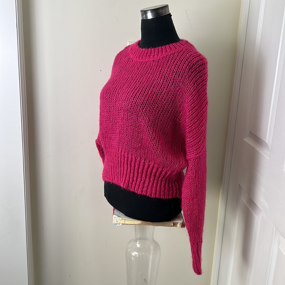 Dynamite Knit Crochet CrewNeck Cropped Sweater